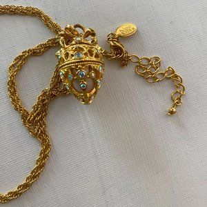 Vintage Signed Joan Rivers Secret Of The Scroll Faberge Egg Locket Necklace